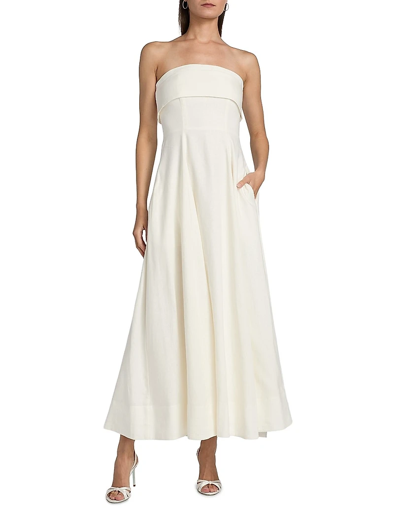 Melody Linen-Blend Bandeau A-Line Maxi Dress
