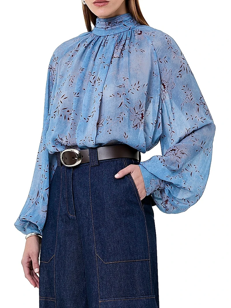 Solene Mock Turtleneck Long-Sleeve Blouse