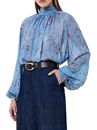 Solene Mock Turtleneck Long-Sleeve Blouse