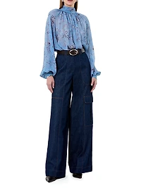 Solene Mock Turtleneck Long-Sleeve Blouse