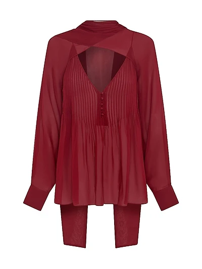 Rumi Pintuck Scarf-Neck Top