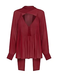 Rumi Pintuck Scarf-Neck Top