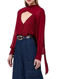 Rumi Pintuck Scarf-Neck Top