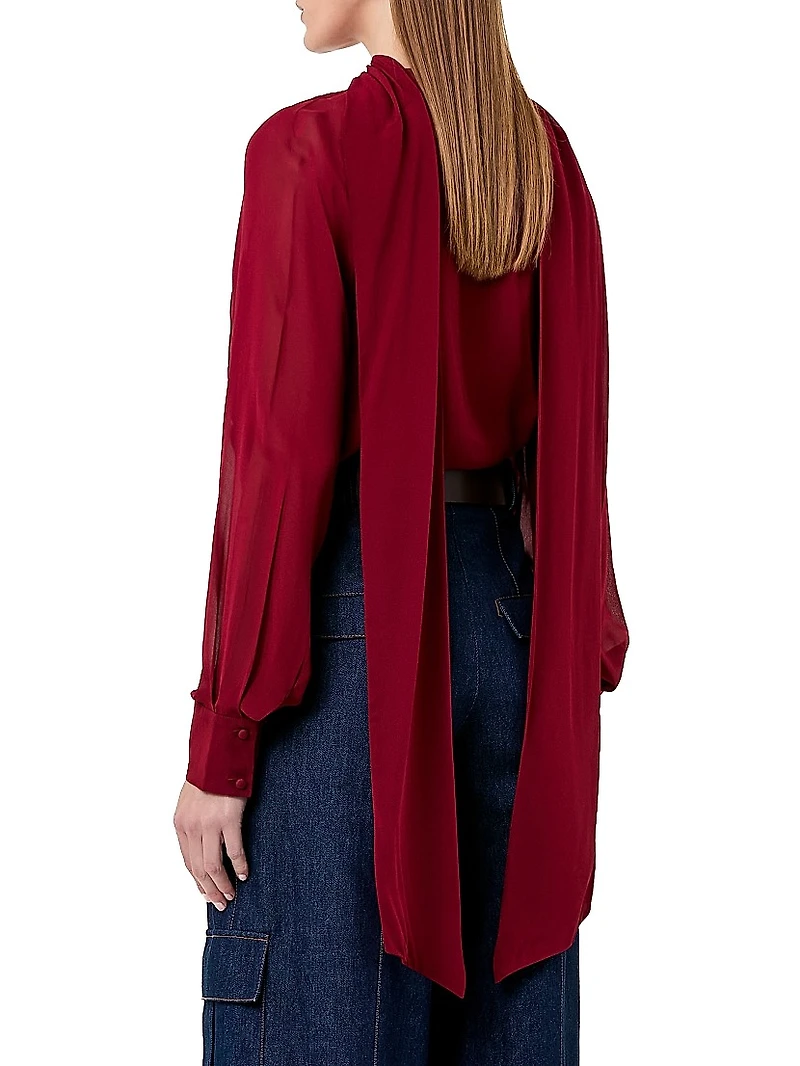 Rumi Pintuck Scarf-Neck Top