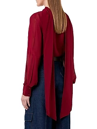 Rumi Pintuck Scarf-Neck Top