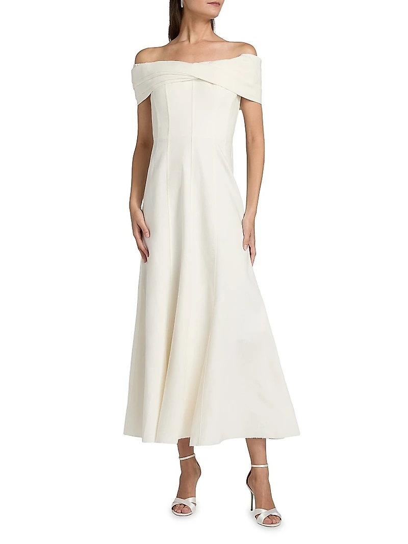 Ariana Linen-Blend Twist-Front Midi-Dress