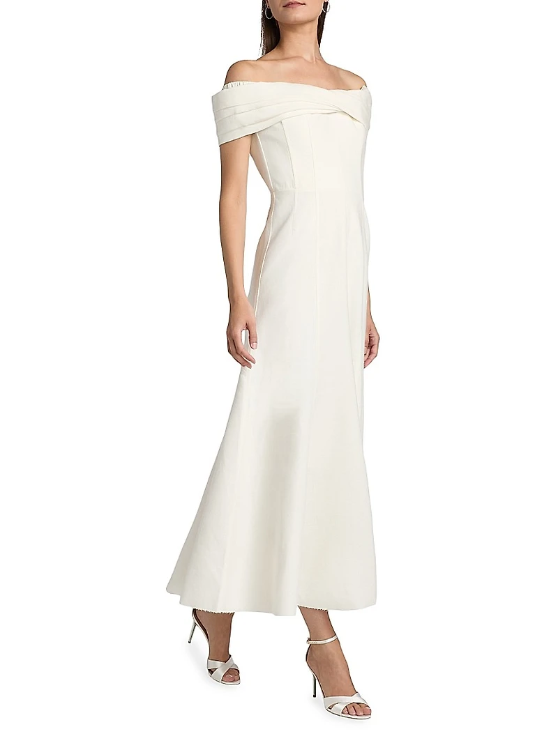 Ariana Linen-Blend Twist-Front Midi-Dress
