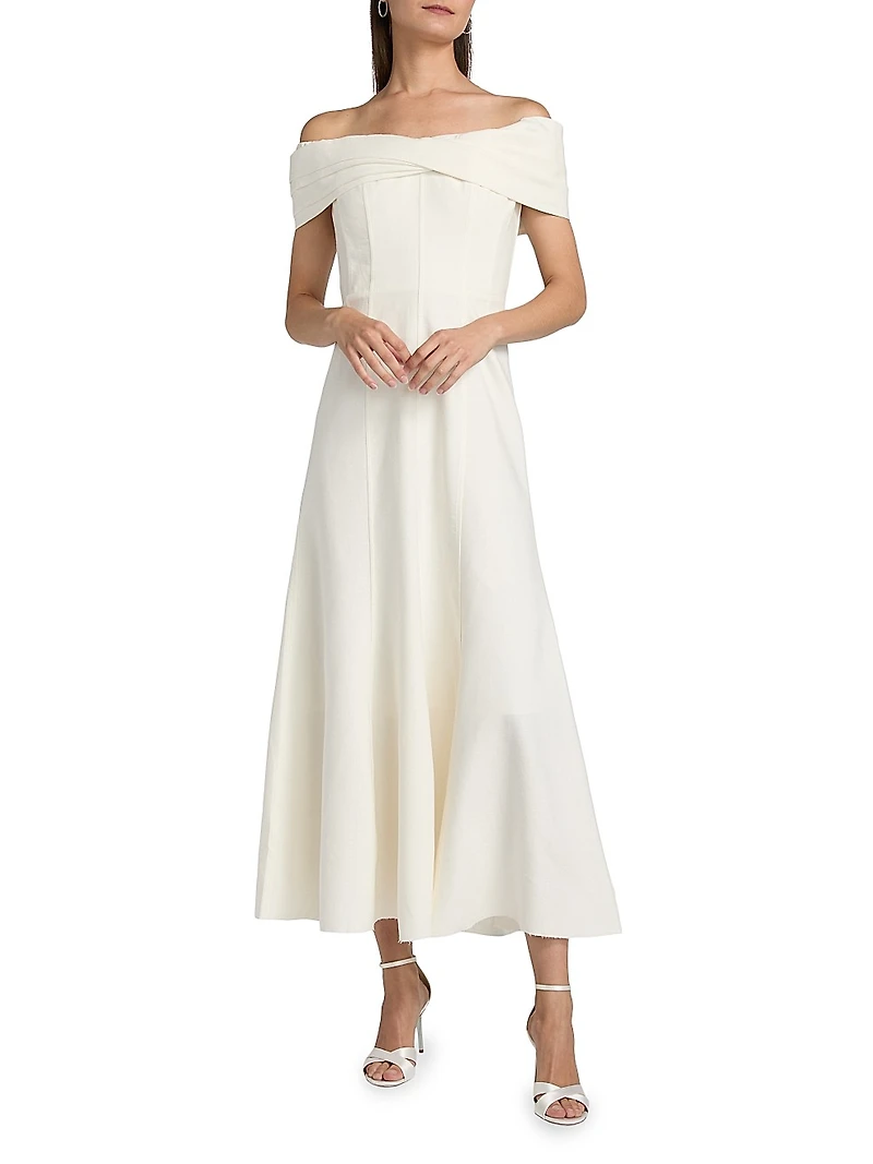 Ariana Linen-Blend Twist-Front Midi-Dress
