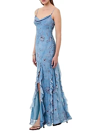 Kamila Ruffle Cowlneck Gown