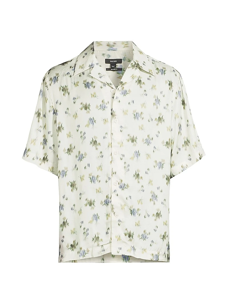Fade Floral-Print Button-Front Camp Shirt