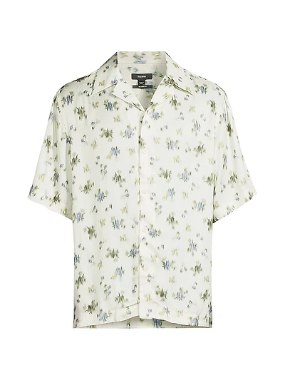 Fade Floral-Print Button-Front Camp Shirt