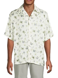 Fade Floral-Print Button-Front Camp Shirt