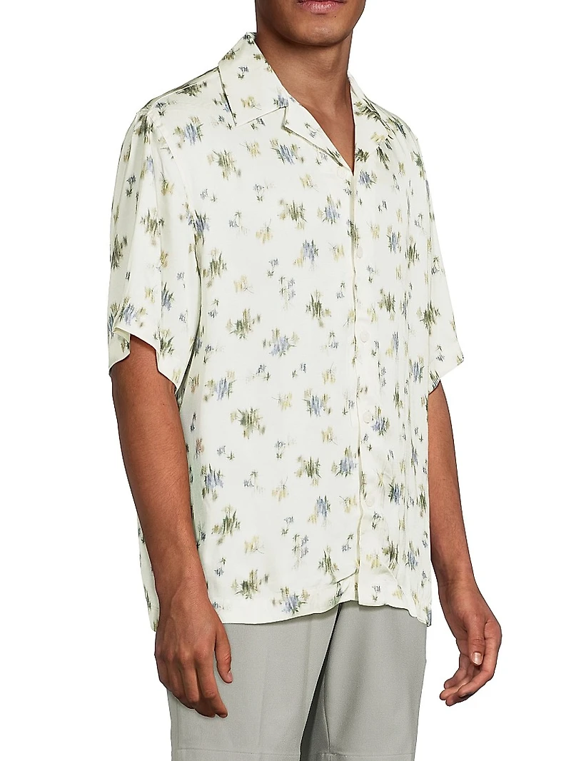 Fade Floral-Print Button-Front Camp Shirt