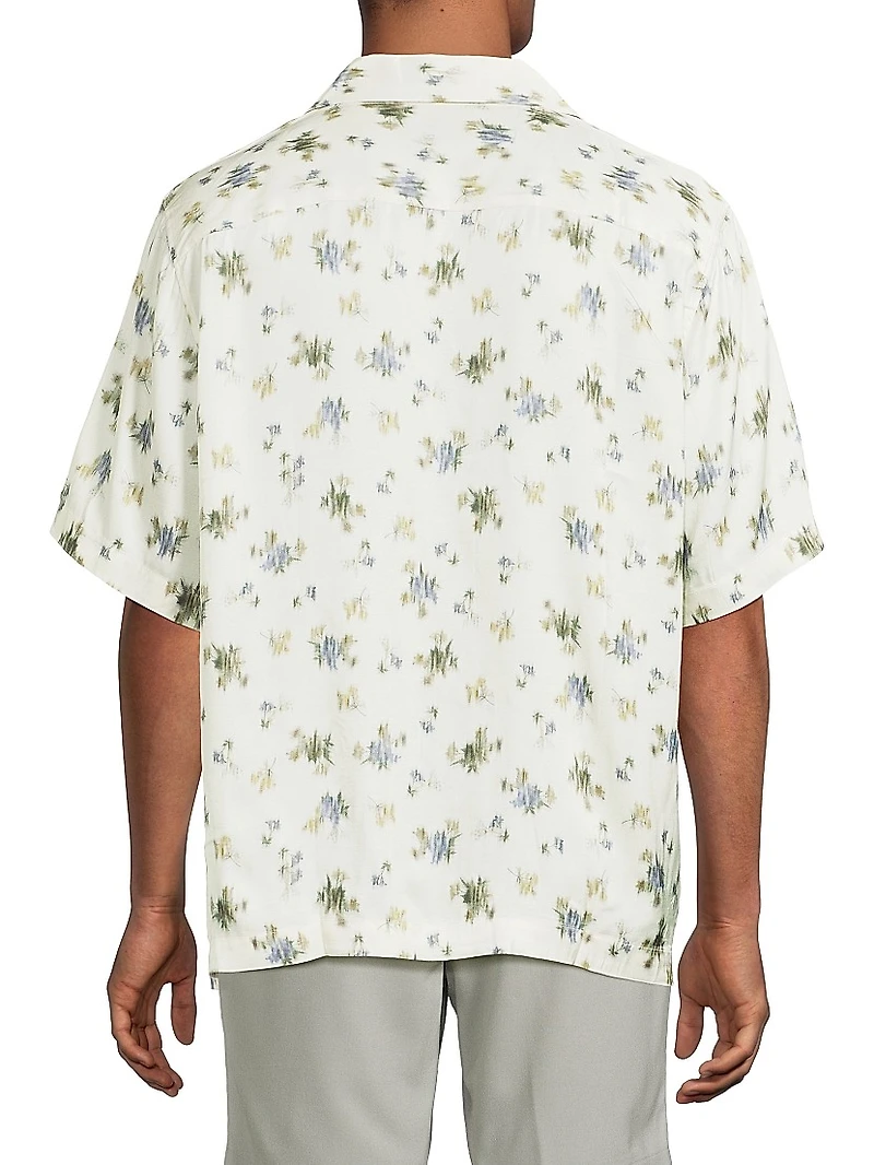 Fade Floral-Print Button-Front Camp Shirt