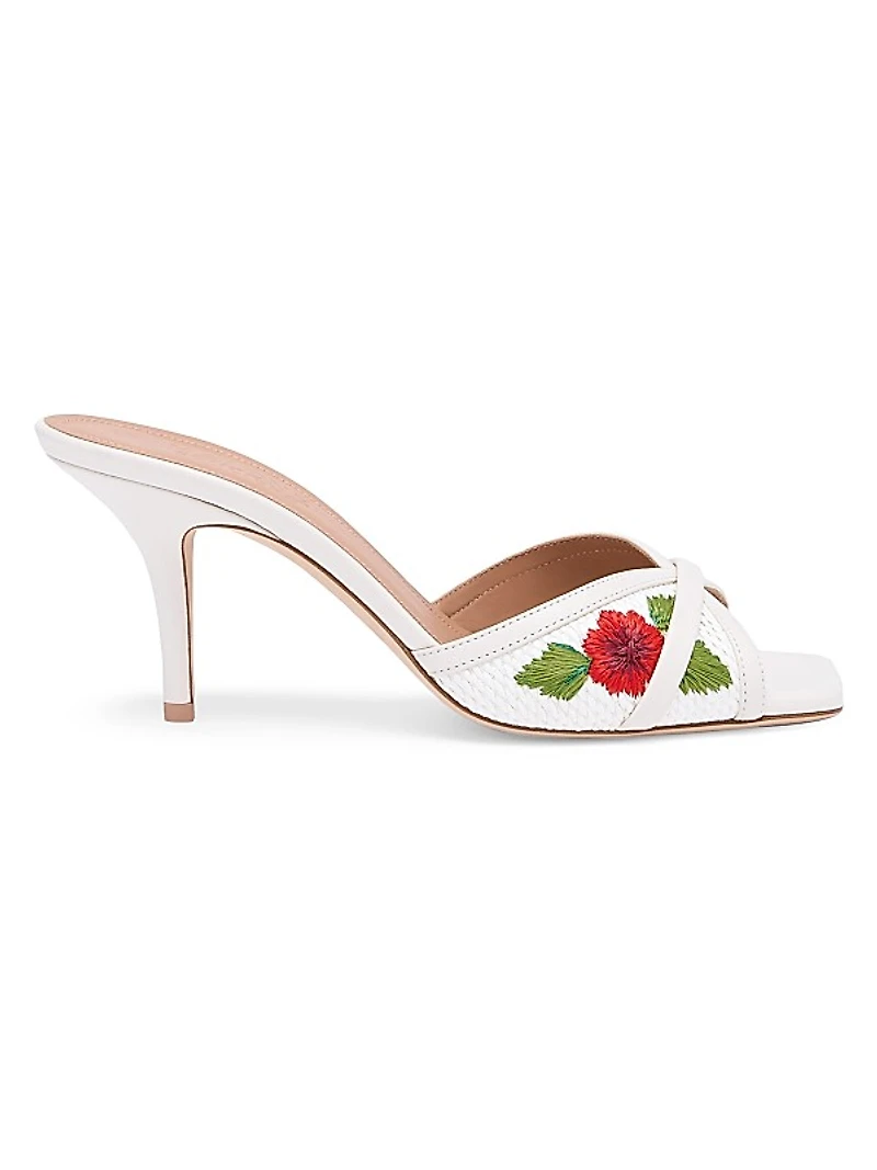 Perla 70MM Flower Embroidered Raffia Sandals