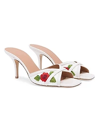 Perla 70MM Flower Embroidered Raffia Sandals