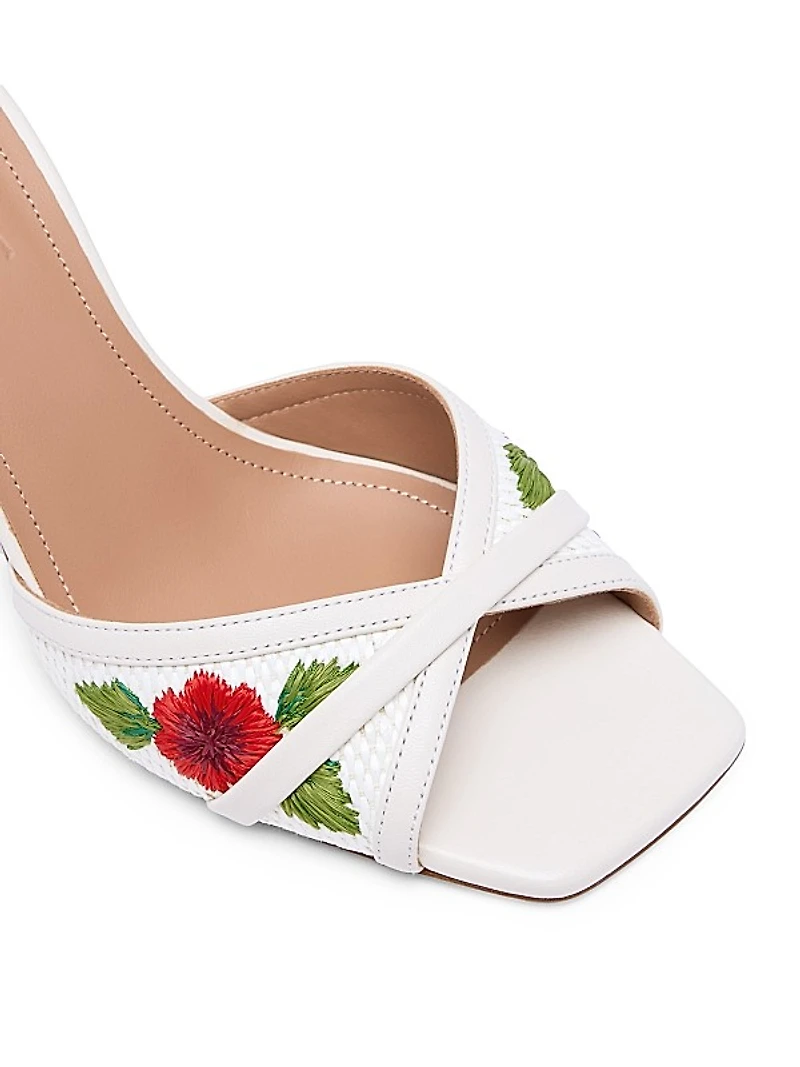 Perla 70MM Flower Embroidered Raffia Sandals