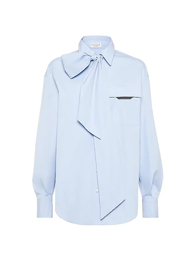 Cotton Poplin Pussybow Shirt