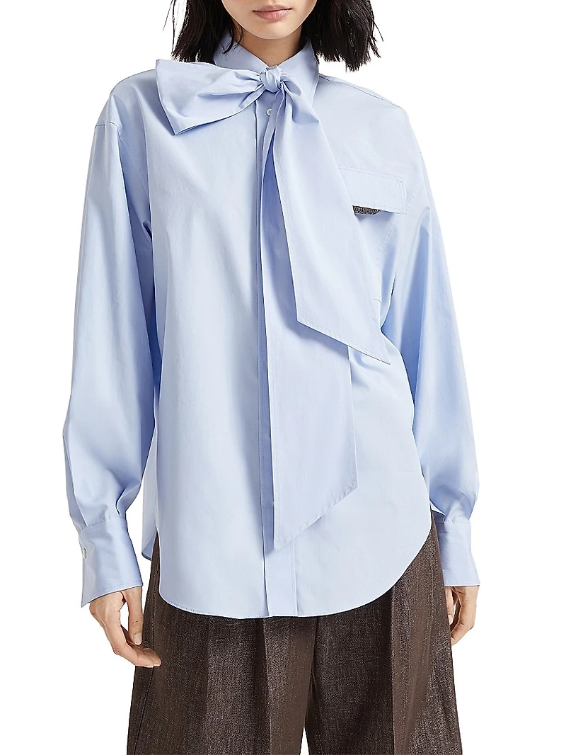 Cotton Poplin Pussybow Shirt