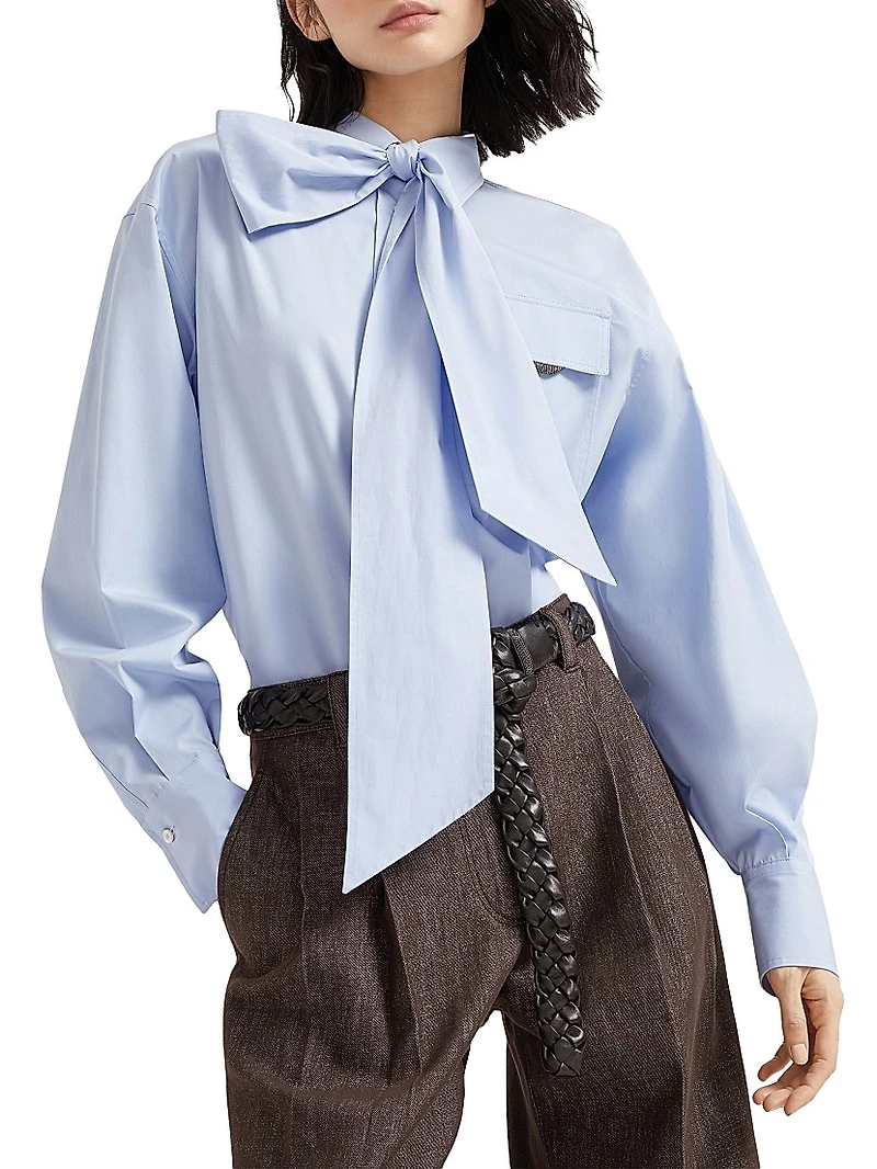 Cotton Poplin Pussybow Shirt