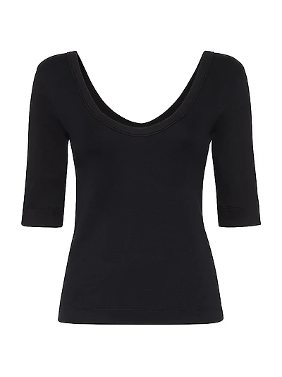 Stretch Cotton Ribbed Jersey T-Shirt