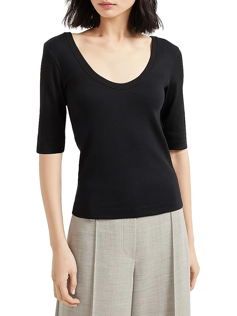 Stretch Cotton Ribbed Jersey T-Shirt