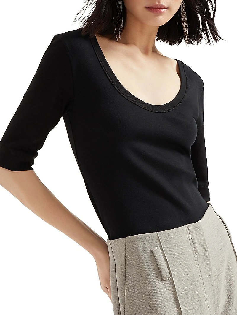 Stretch Cotton Ribbed Jersey T-Shirt