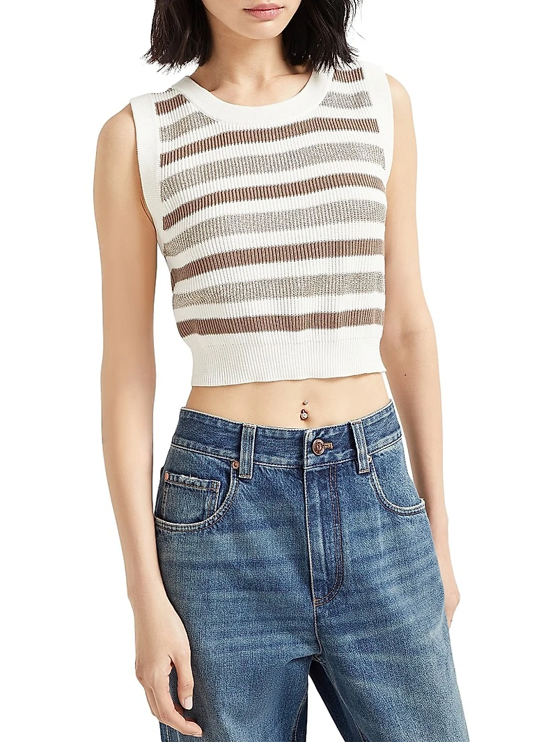 Sparkling Striped Cotton Knit Top