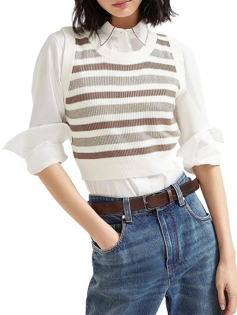 Sparkling Striped Cotton Knit Top