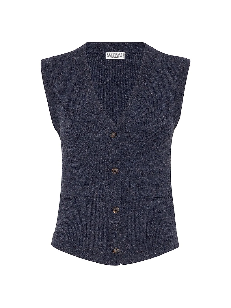 Sparkling Cashmere Rib Knit Vest
