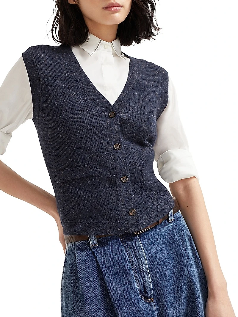 Sparkling Cashmere Rib Knit Vest