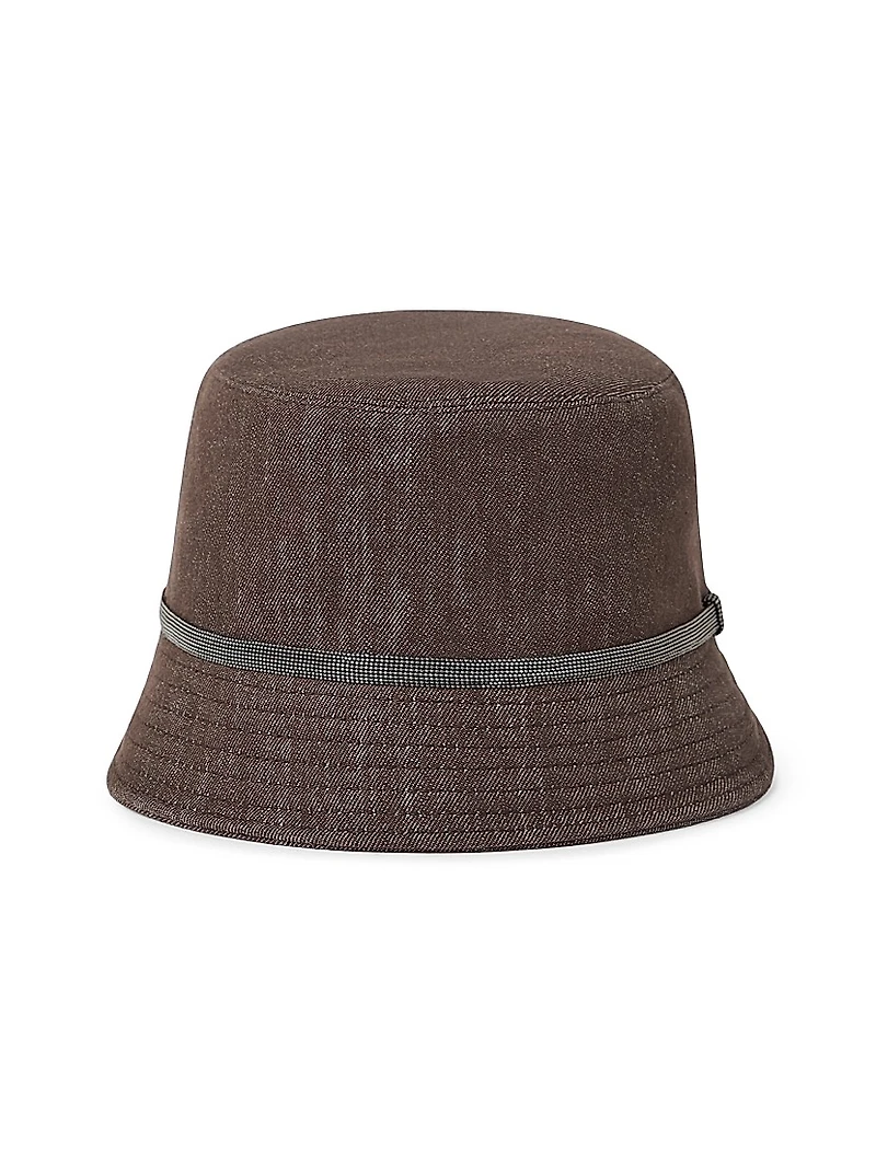 Cotton Denim Effect Twill Bucket Hat with Shiny Band