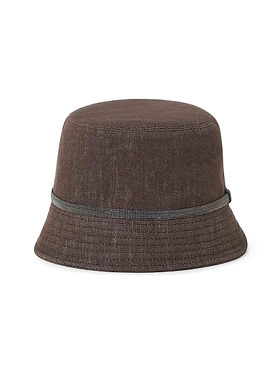 Cotton Denim Effect Twill Bucket Hat with Shiny Band