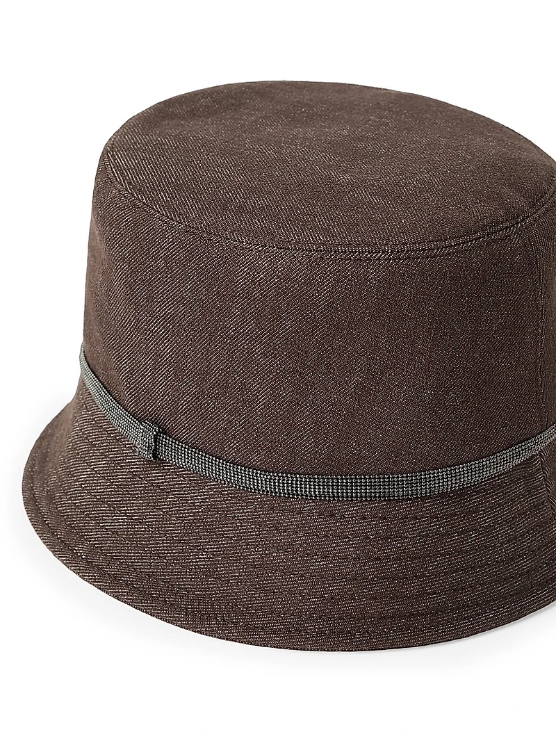Cotton Denim Effect Twill Bucket Hat with Shiny Band