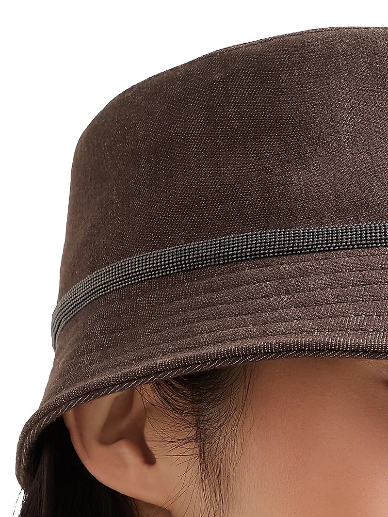 Cotton Denim Effect Twill Bucket Hat with Shiny Band