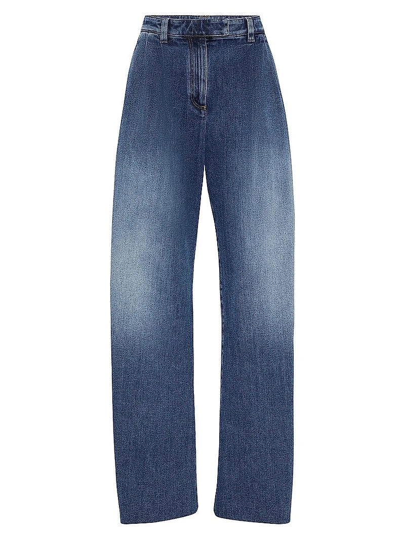 Comfort Cotton Denim Loose Curved Trousers
