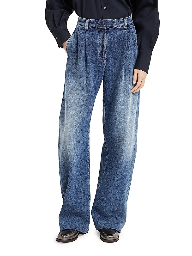 Comfort Cotton Denim Loose Curved Trousers