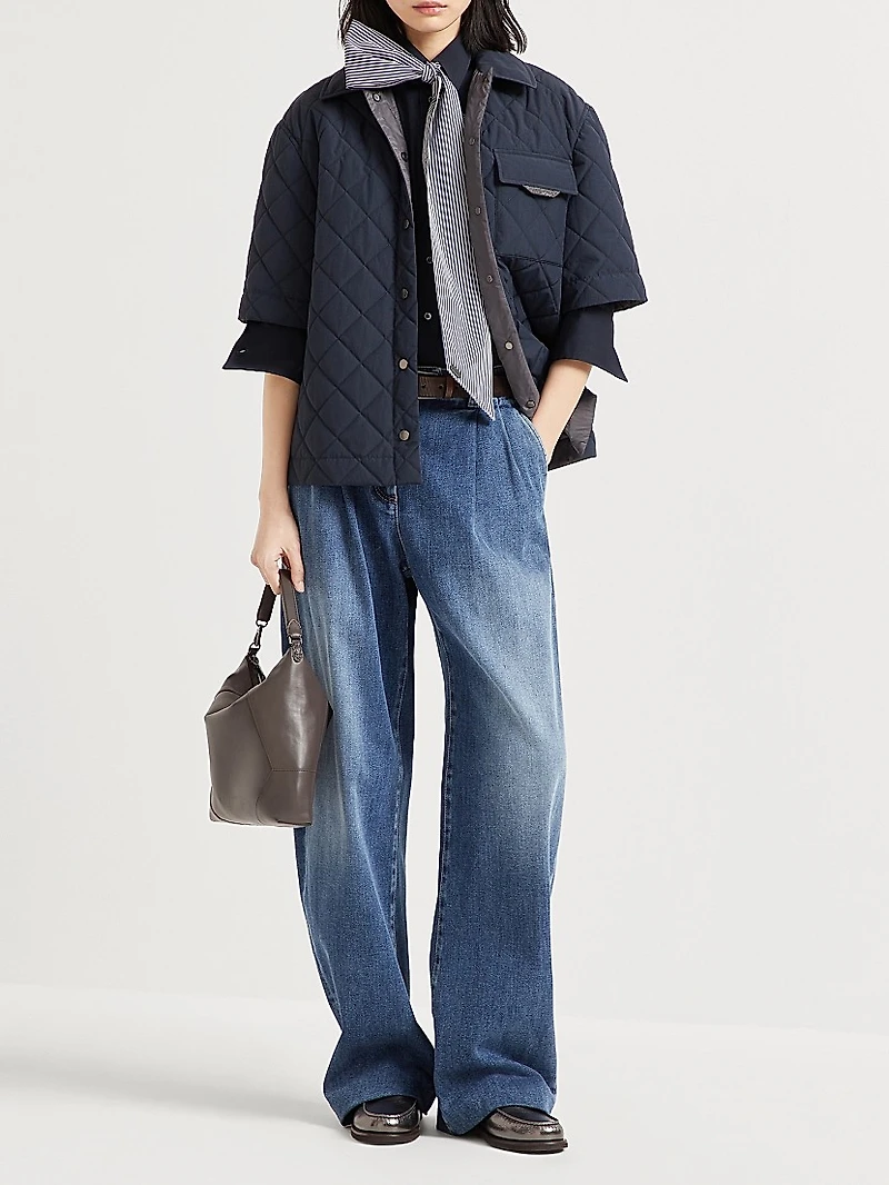 Comfort Cotton Denim Loose Curved Trousers