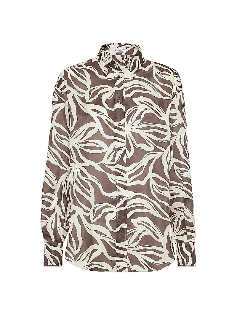 Silk Floral Print Pongee Shirt