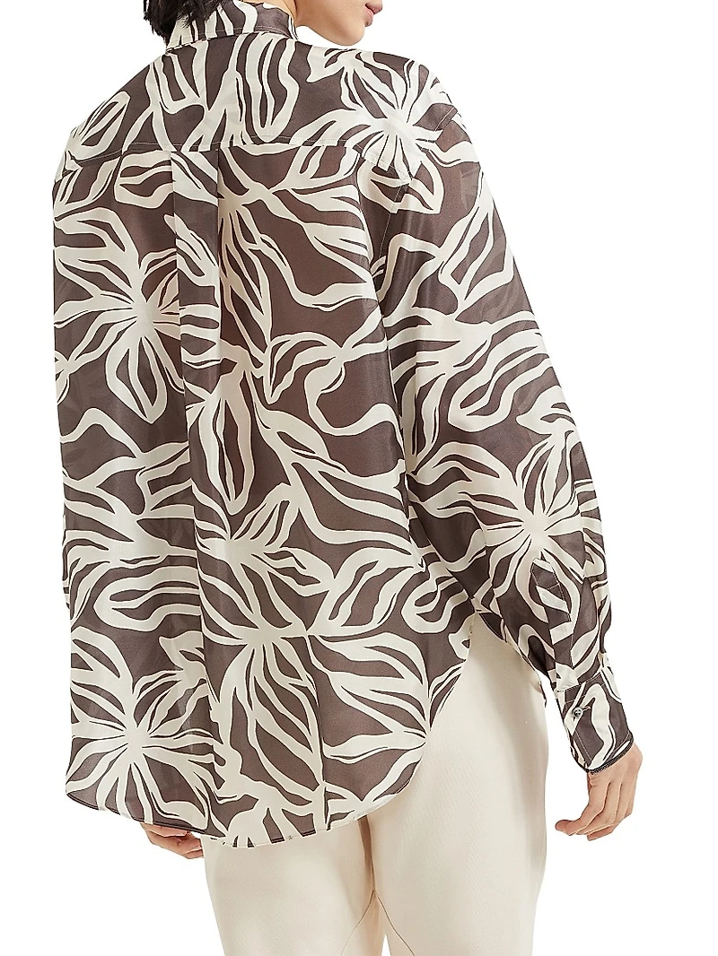 Silk Floral Print Pongee Shirt