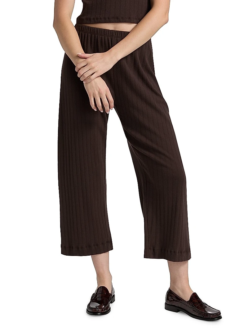 Pointelle Straight-Leg Crop Pants