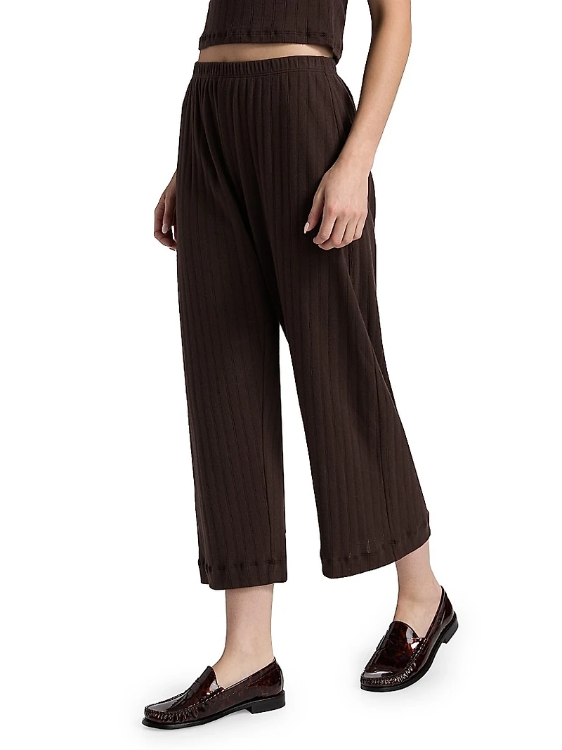 Pointelle Straight-Leg Crop Pants