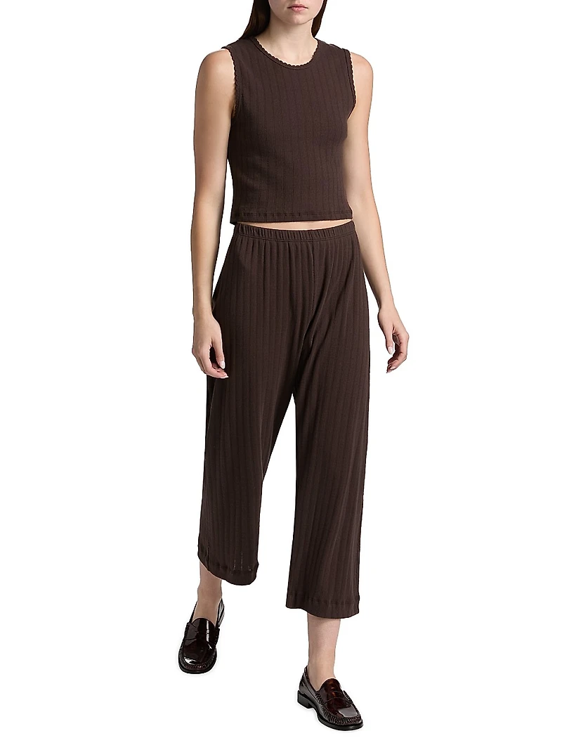 Pointelle Straight-Leg Crop Pants