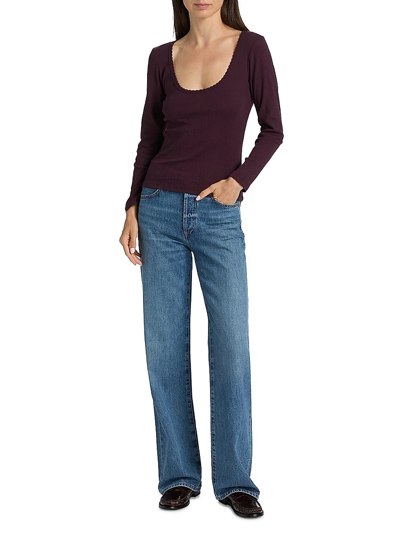 Pointelle-Knit Cotton Top