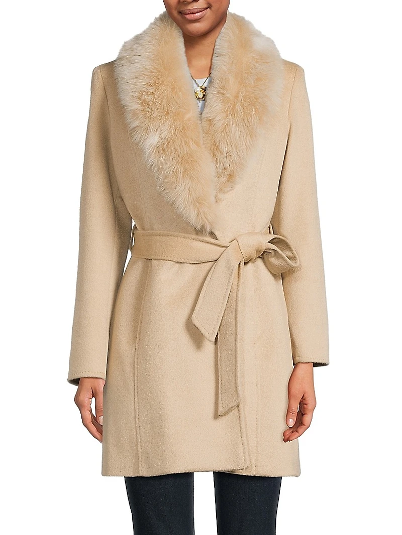 Shearling Collar Wrap Coat