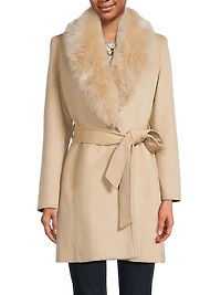 Shearling Collar Wrap Coat
