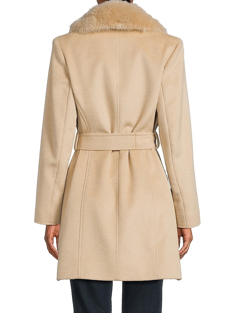 Shearling Collar Wrap Coat