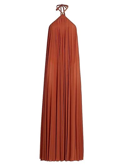Crystal Pleated Halter Maxi Dress