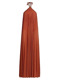 Crystal Pleated Halter Maxi Dress