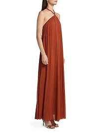 Crystal Pleated Halter Maxi Dress